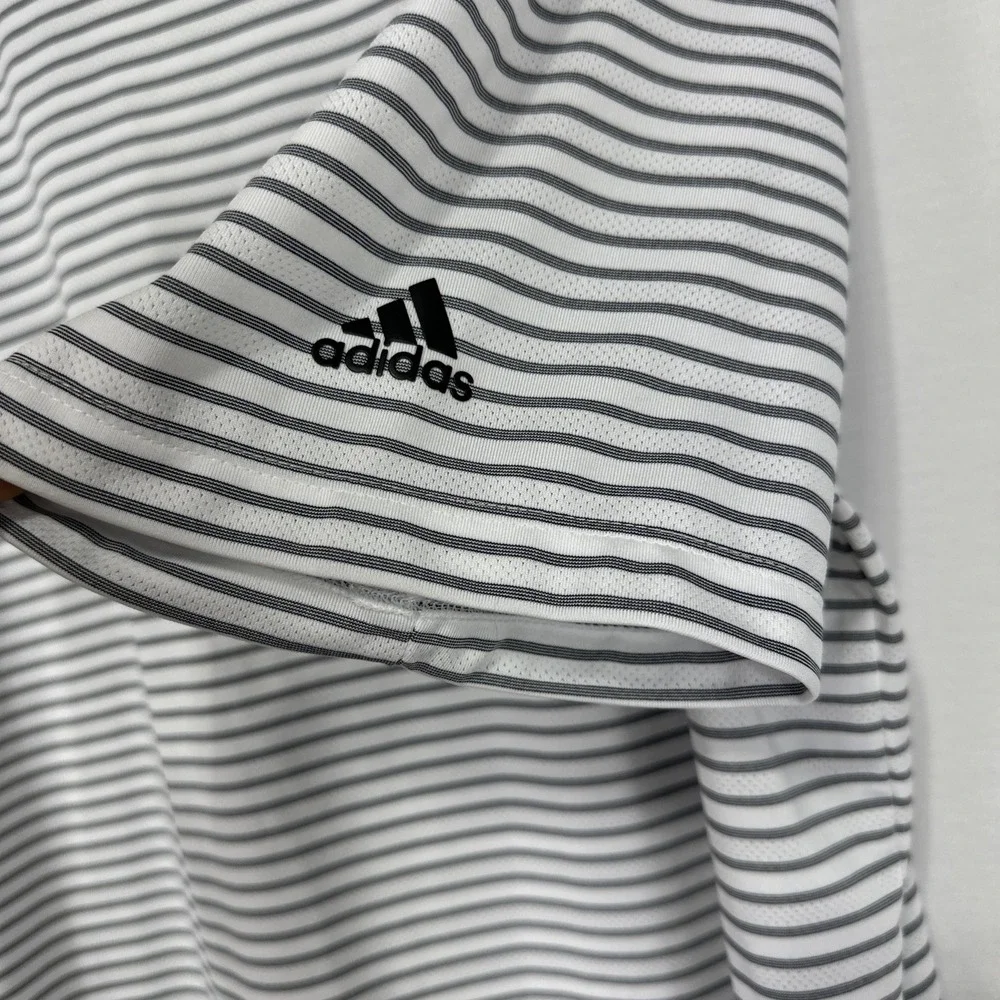 Adidas Polo Shirt Mens XL  White Striped Short Sleeve Golf Climacool Stripe Logo